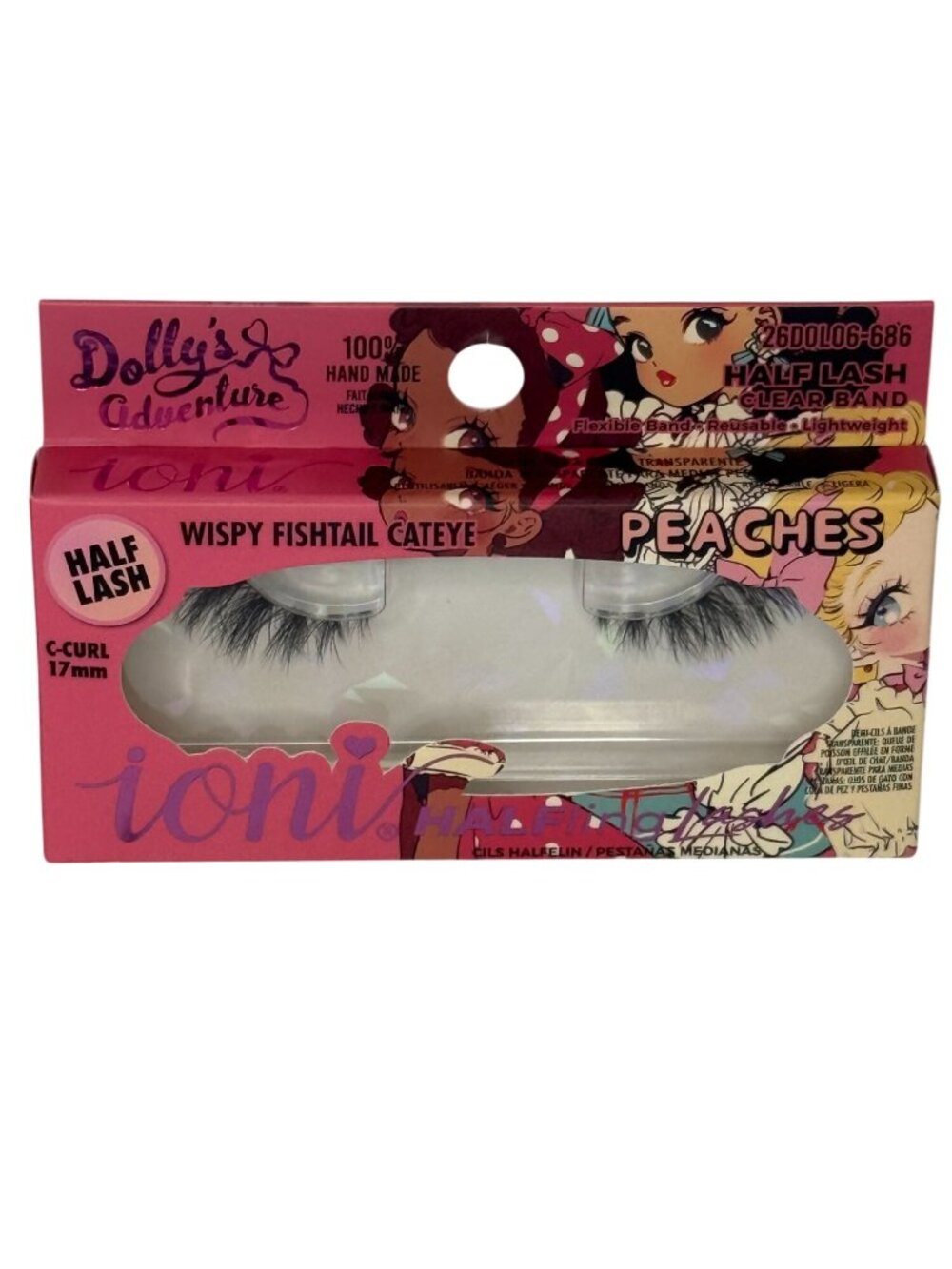 Ioni Peaches Half Lash Wispy Fishtail Cat Eye Clear Band 17mm